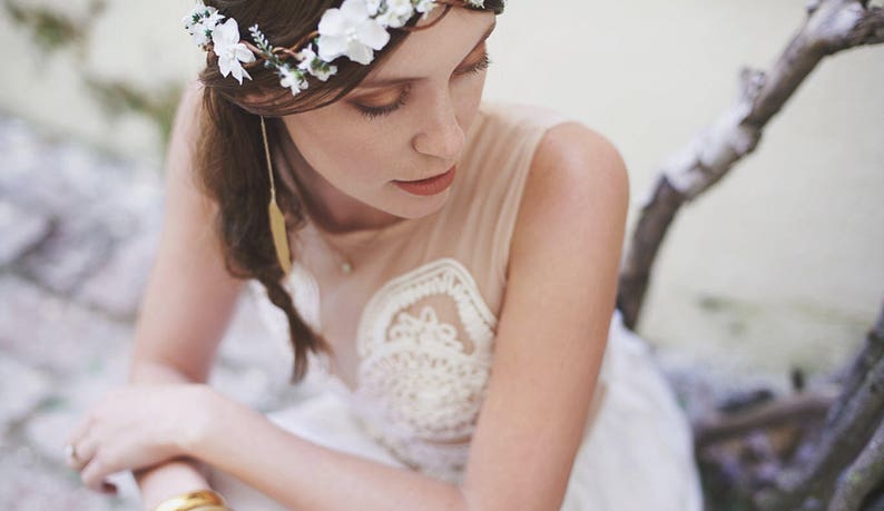 bridal hair acessories, cherry blossom flower crown, wedding headpiece, woodland flower, bridal hair flower, rustic wedding, bridal headband image 7