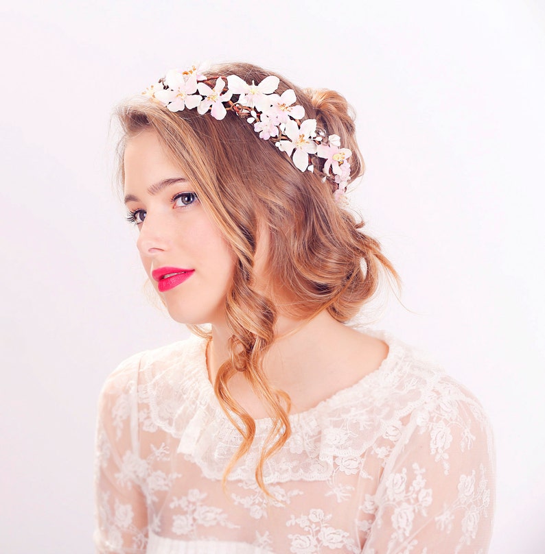 cherry blossom flower crown, wedding headpiece, flower crown, bridal headband, wedding headband, bridal headpiece, wedding accessories image 1