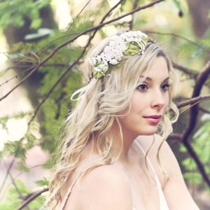 white bridal flower crown, wedding hair accessories, wedding flower wreath silk flower headband image 4