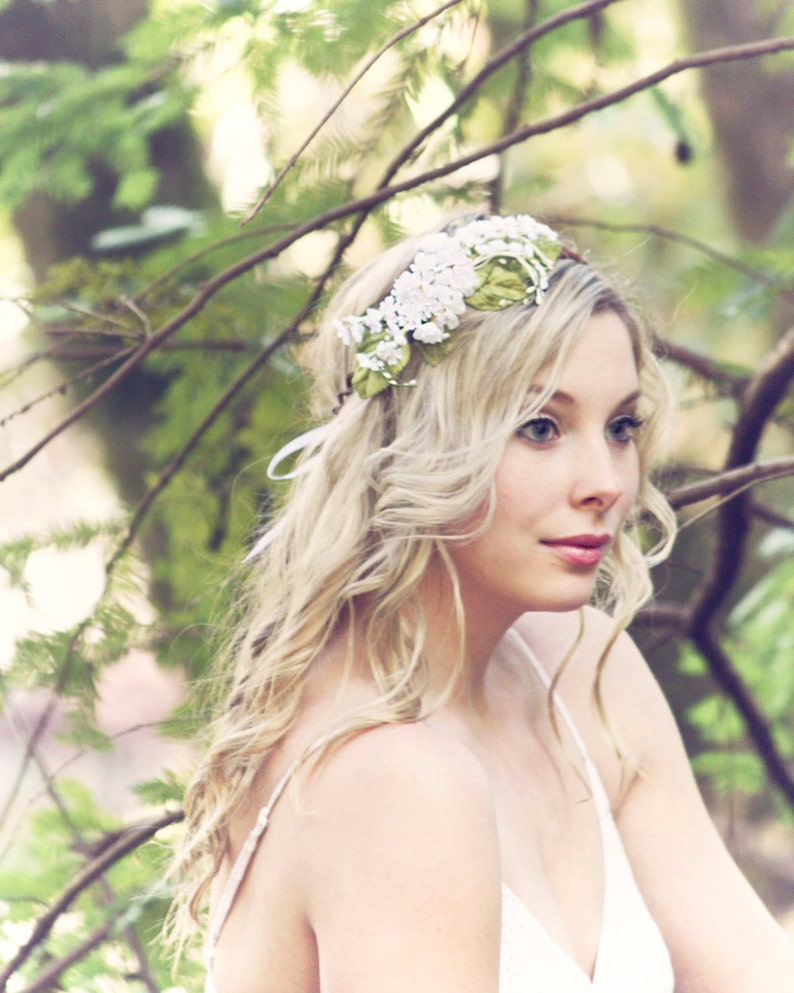 white bridal flower crown, wedding hair accessories, wedding flower wreath silk flower headband image 4