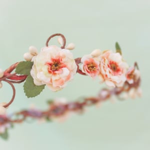 peach blossom flower crown, bridesmaid headpiece, floral head piece image 1