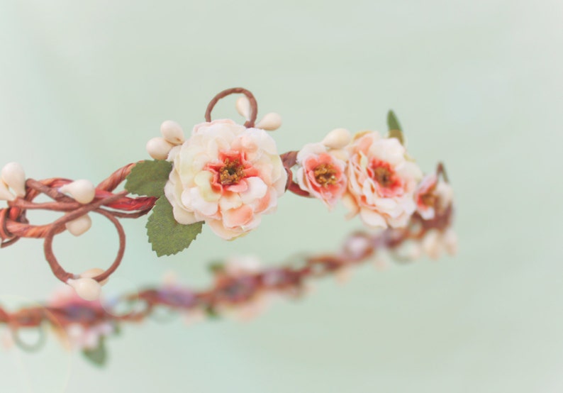 peach blossom flower crown, bridesmaid headpiece, floral head piece image 2
