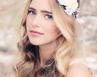 Boho woodland krans, bruids bloem kroon, floral zendspoel, bruiloft hoofd stuk, bos haar kroon