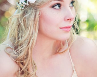 White Velvet Apple Blossom Flower Crown, Bridal Headpiece