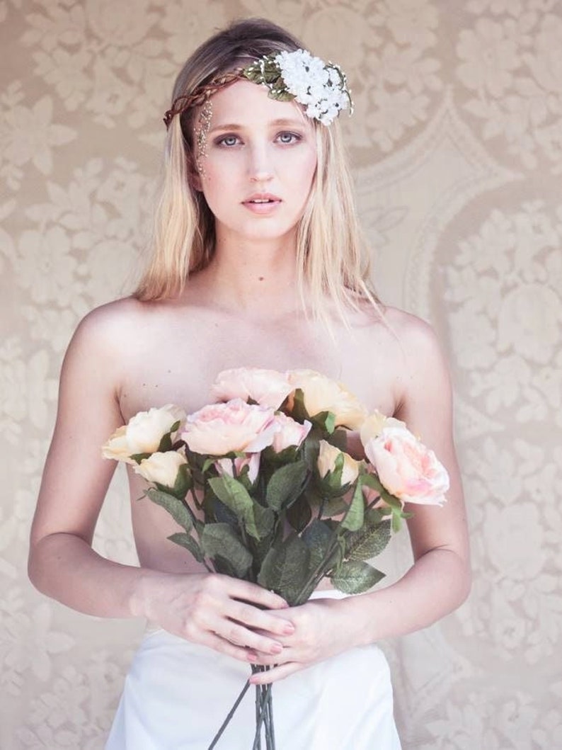white bridal flower crown, wedding hair accessories, wedding flower wreath silk flower headband image 1
