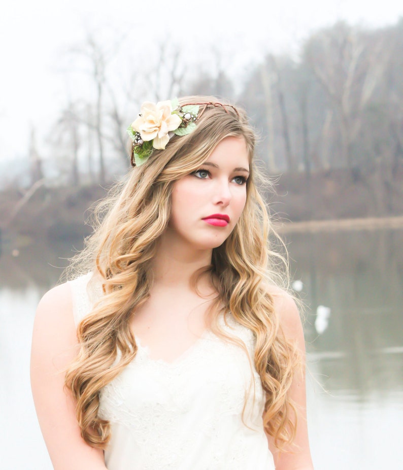 rustic bridal headpiece, woodland wedding, pine cone rose A Love Like Ours image 4