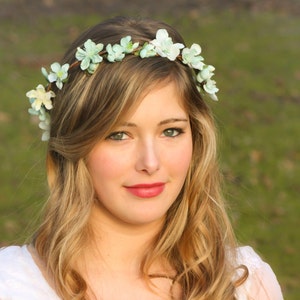 wedding accessories, bridal flower crown, wedding headpiece, headband, head wreath in seafoam, hair accessories, bridal, flower girl image 5