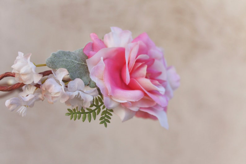 pink rose floral crown, bridal flower hair crown, woodland wedding, pale pink flower, milinery flower image 4