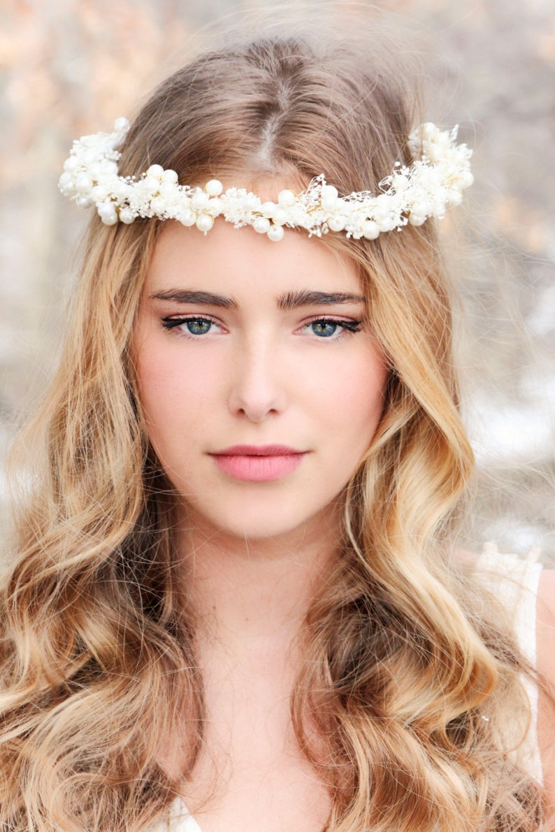Couronne De Fleurs Princesse - Perles Et Strass - Ajustable - Pour Mariée, Demoiselle D'Honneur - Blanc
