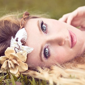 pinecone rose floral wreath, wedding headband, ivory bridal head piece, pine cone rose head piece, rustic wedding