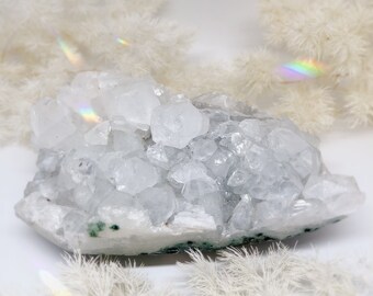 Icy Blue Apophyllite and Heulandite Zeolite crystal cluster with blue chalcedony druzy Gem and mineral house warming gifts