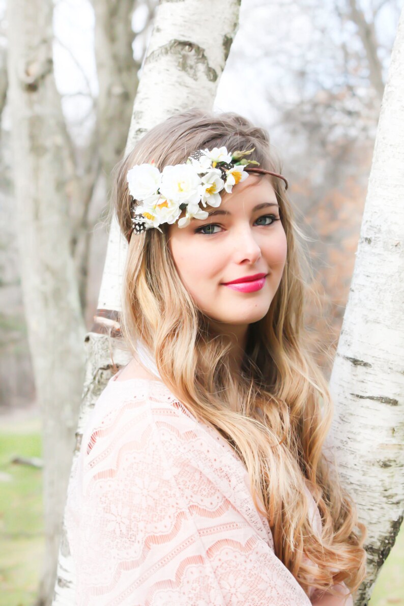 wedding hair accessories, white bridal hairpiece, wedding headband, flower hair accessory image 4