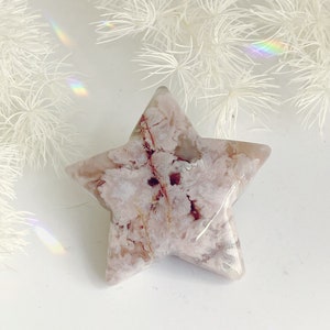 Choose your own - Flower Agate heart moon star Calming Stone Flower Agate Crystal luna Carving