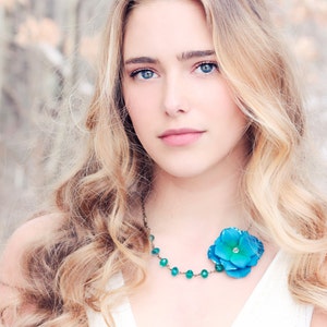 peacock hydrangea necklace &#39;mermaid kisses&#39;, velvet flower necklace, asymmetrical necklace, bridesmaid necklace