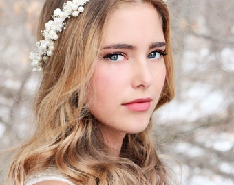 bloem en parel haar kroon parel zendspoel, bruiloft hoofdband, bruids zendspoel, bruiloft zendspoel, bruiloft haaraccessoires