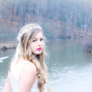 bandeau nuptial, accessoires de mariage, couronne de cheveux ivoire, morceau de cheveux de mariage blanc, diadème boisé, morceau de tête de mariée image 3