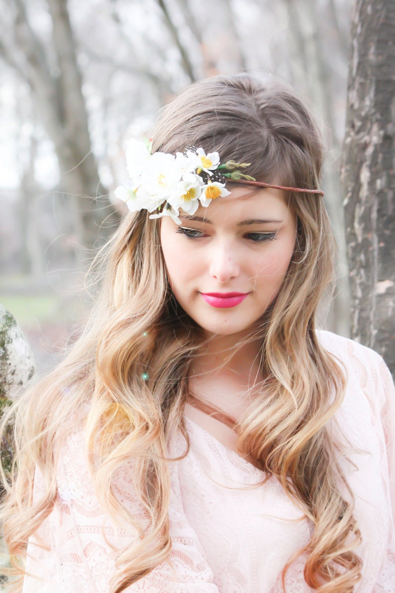 wedding hair accessories, white bridal hairpiece, wedding headband, flower hair accessory image 2