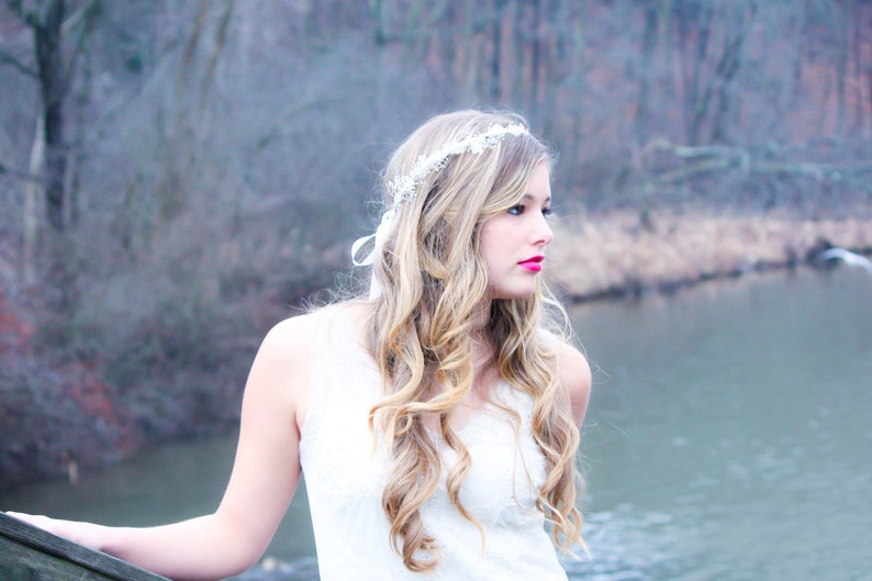 bridal headband, wedding accessories, ivory Hair Crown, White wedding hair piece, woodland tiara, bridal head piece image 4