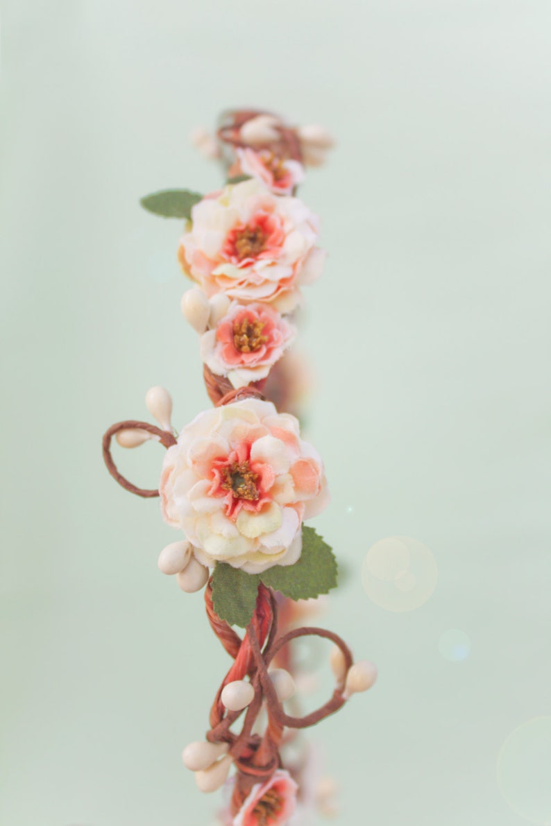 peach blossom flower crown, bridesmaid headpiece, floral head piece image 4