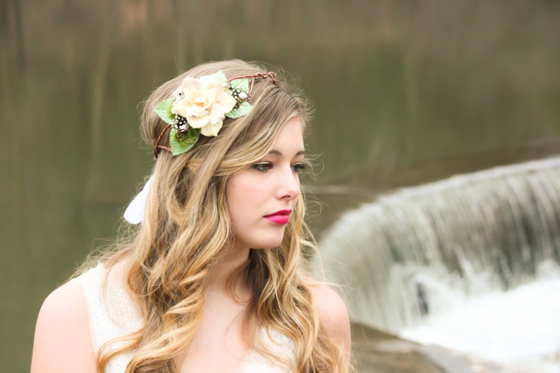 rustic bridal headpiece, woodland wedding, pine cone rose A Love Like Ours image 5