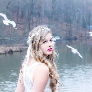 bandeau nuptial, accessoires de mariage, couronne de cheveux ivoire, morceau de cheveux de mariage blanc, diadème boisé, morceau de tête de mariée image 2