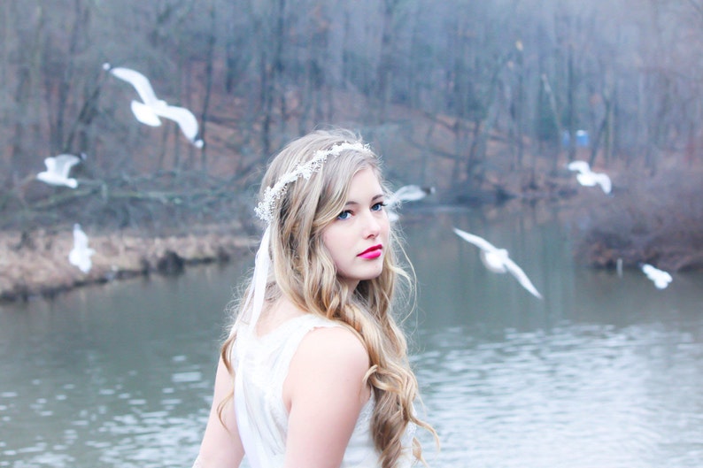 bandeau nuptial, accessoires de mariage, couronne de cheveux ivoire, morceau de cheveux de mariage blanc, diadème boisé, morceau de tête de mariée image 2