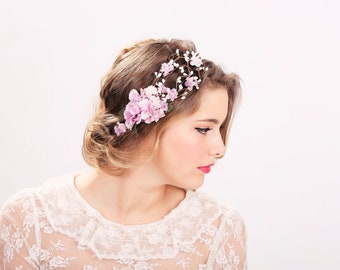 Hochzeit Accessoires, Braut Blumenkrone, Hochzeit Kopfschmuck, Kopf Kranz in lila, Haarschmuck, Braut, Blumenmädchen