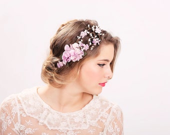 wedding accessories, bridal flower crown, wedding headpiece, head wreath in purple, hair accessories, bridal, flower girl