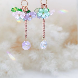 Cherry blossom flower and suncatcher drop earrings
