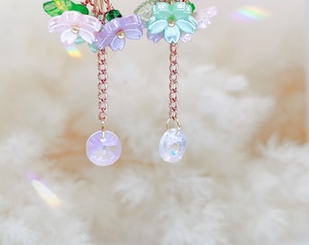 Cherry blossom flower and suncatcher drop earrings