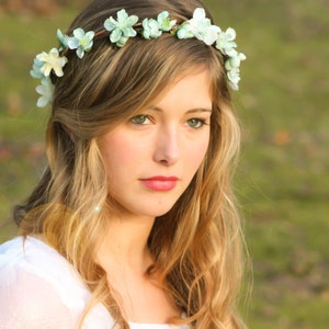 wedding accessories, bridal flower crown, wedding headpiece, headband, head wreath in seafoam, hair accessories, bridal, flower girl image 1