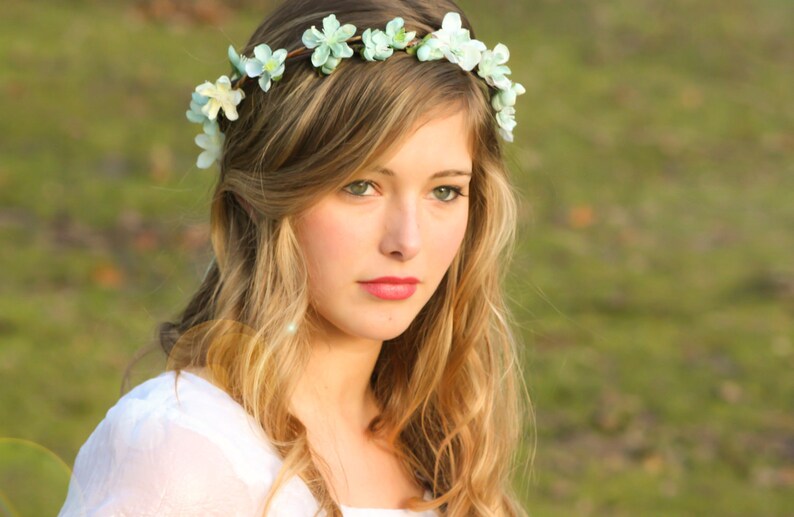 wedding accessories, bridal flower crown, wedding headpiece, headband, head wreath in seafoam, hair accessories, bridal, flower girl image 1