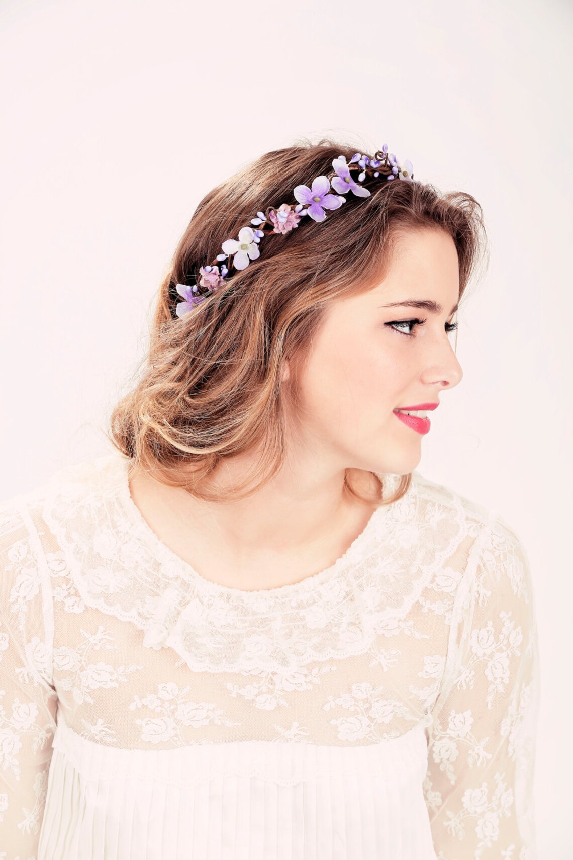 Bridal Flower Crown Purple Flower Woodland Wedding Wedding Etsy