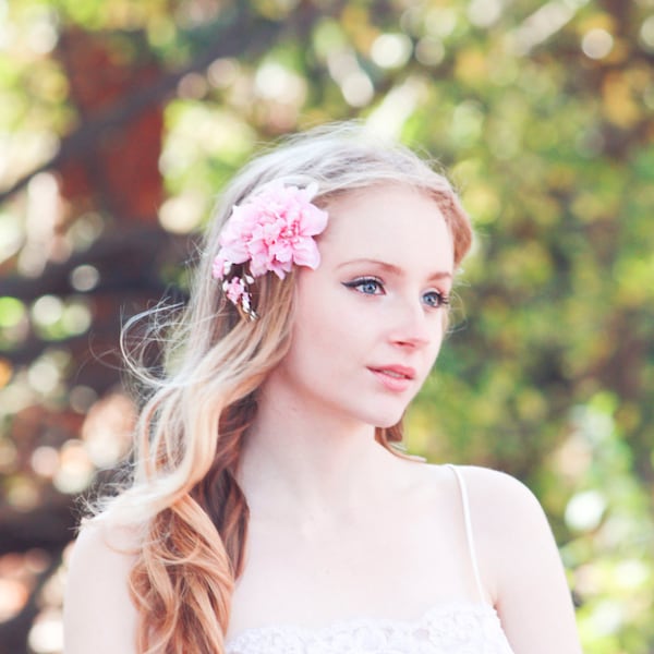 pink cherry blossom hair clip, bridesmaid accessory, flower girl accessories