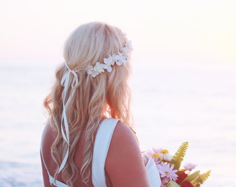 Couronne de fleurs de mariage en fleurs de cerisier, pièce de cheveux de mariée boisée