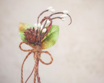 Pine Cone Wedding Boutonniere, Bohemian Woodland Style