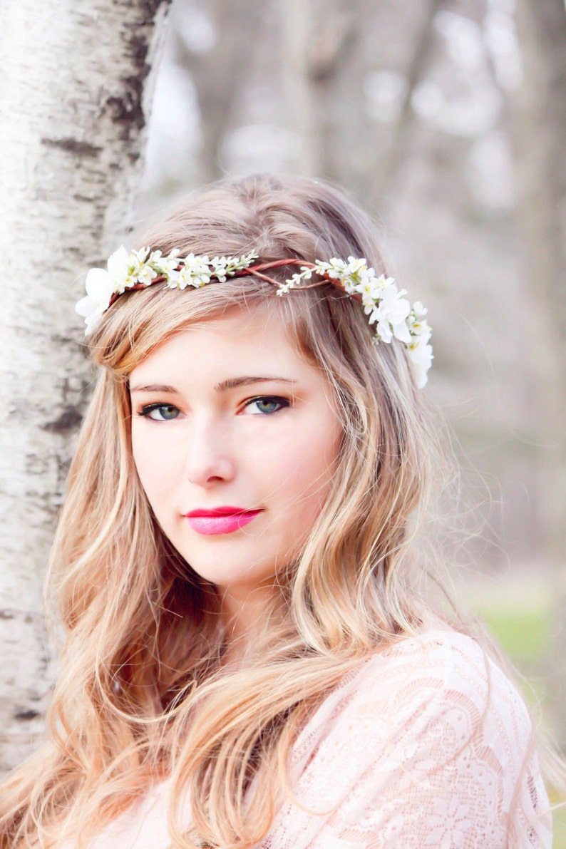bridal hair acessories, cherry blossom flower crown, wedding headpiece, woodland flower, bridal hair flower, rustic wedding, bridal headband image 4