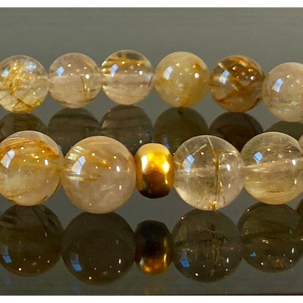 Golden Rutilated Quartz Chakra Bracelet accented with 24kt Vermeil Gold