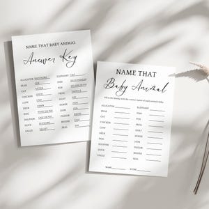 Name That Baby Animal Baby Shower Game, Minimalistic Baby Shower Game, Baby Shower Game