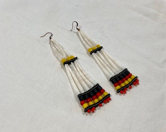 Dentalium Tusk Shell Earrings, Medicine Wheel Colors, Czech Glass Trade Beads