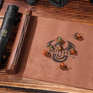 Personalized PU Leather Dice Roll Pouch | RPG Rolling Mat | D&D Dice Tray Organizer | Travel Gift for Him | Gifts For DM
