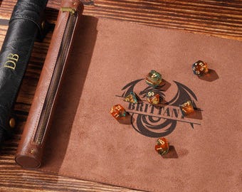 Personalized PU Leather Dice Roll Pouch | RPG Rolling Mat | D&D Dice Tray Organizer | Travel Gift for Him | Gifts For DM