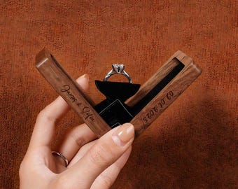 Boîte à bagues en bois à graver personnalisée, porte-bague de cérémonie de mariage de fiançailles pour proposition, porte-bague de fiançailles unique, cadeau d'anniversaire