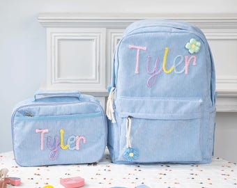 Personalisierter Kinderrucksack | Personalisierte Lunchbox Tasche | Schultüte aus Cord | Kindergeschenke | Zurück zu Schule Kit | Erster Schultag Geschenke für Kinder