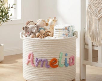 Personalisierter Baby Spielzeug Korb, Benutzerdefinierter Name Korb Handgemacht, Baumwolle Gestrickter Kindergarten Aufbewahrungskorb, Neugeborenen Geschenk, Osterkorb Eiersuche