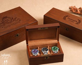 Personalisierte Holzuhrenbox, Uhrenbox mit Gravur für Männer, benutzerdefinierte Uhrenaufbewahrung, Weihnachtsgeschenke für Freunde, Geburtstagsgeschenke