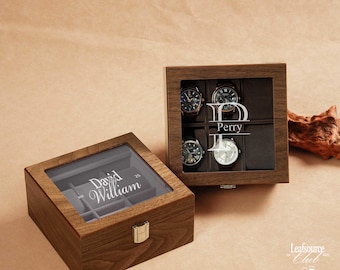 Uhrenbox mit Glasdeckel, Uhrenbox mit Gravur, Uhrenbox mit Gravur, Uhrenbox mit Gravur, Geburtstagsgeschenk für Männer, Jubiläumsgeschenk für Ihn, Weihnachtsgeschenk