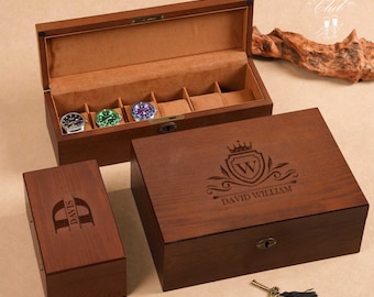 Personalisierte Holz Uhrenbox, 3/6/10 / Slots Uhrenbox Display für Männer, benutzerdefinierte Uhren Aufbewahrungskoffer, Weihnachtsgeschenke für Freunde Geburtstag