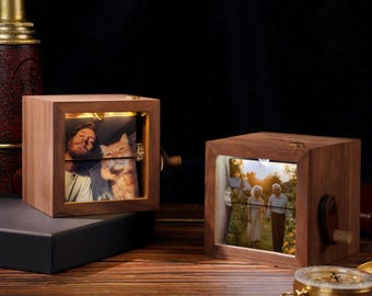 Personalisierte Foto Flipbook Animation Box, kundenspezifische Holzkurbel Photobox Bildbox, Geschenke zum 50-jährigen Jubiläum, Andenken für Großeltern