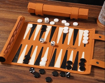 Personalisierte Vegan Leder Backgammon Set | Personalisiertes Backgammon Brett | Perfektes Geschenk für Backgammon-Spielliebhaber